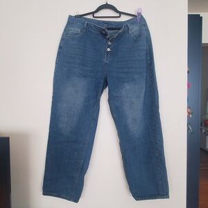 High waisted blue jeans